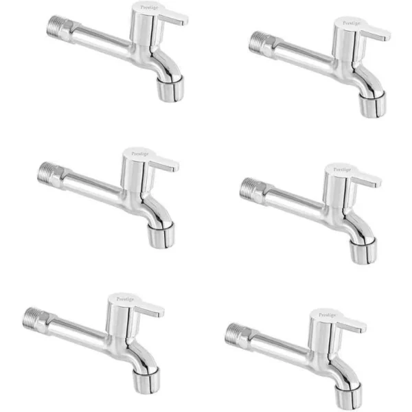 Prestige 3 Pcs Stainless Steel Chrome Finish Long Body Tap Set & 6x6 inch Slim Shower Combo