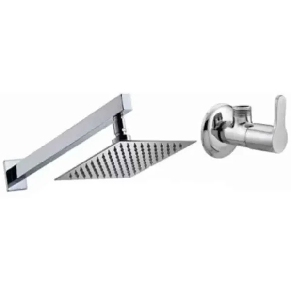 Senkiddpro Marc Stainless Steel Chrome Finish Wall Mounted Angle Cock & 6x6 inch Slim Overhead Shower Combo