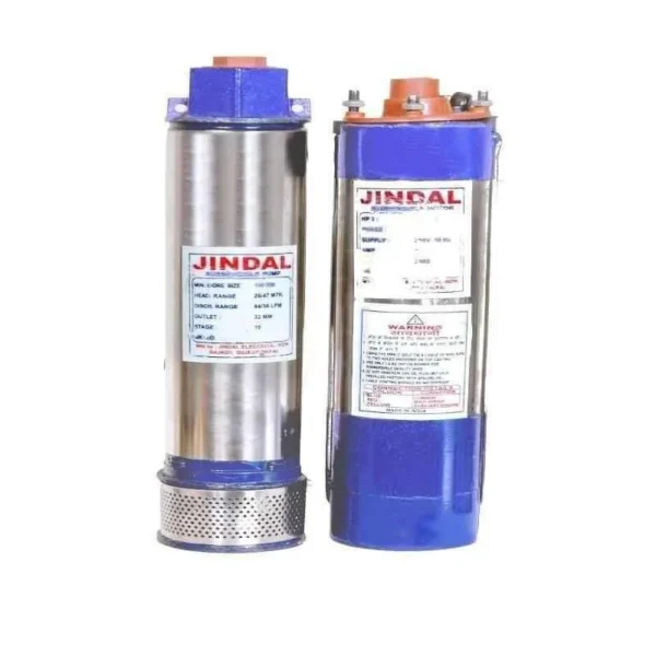 Jindal 1HP 4 inch Single Phase Oil Filled Submersible Pump for Borewell with Control Panel, 30 m Safety Wire & Submersible Cable