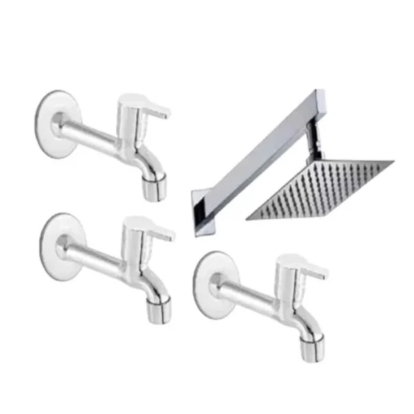 Fastgear Stainless Steel Chrome Finish 3 Long Body Tap Set with 4X4 Slim Shower