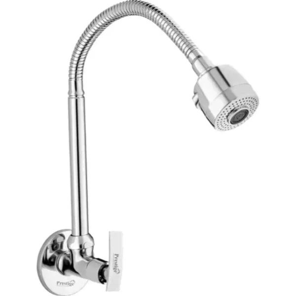 Prestige Passion Brass Chrome Finish Silver Wall Mounted Flexible Sink Tap with Rain Spray Spout & Flange