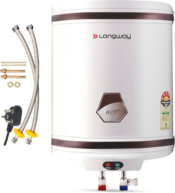 Longway Superb 10 Ltr 5 Star Rated Automatic Instant Water Heater for Home, Water Geyser, Electric Geyser with Multiple Safety System & Anti-Rust Coating (Ivory, 10 Ltr)