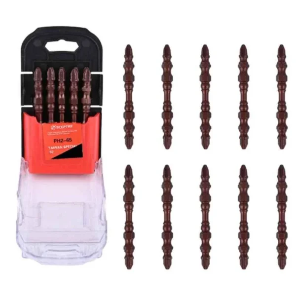 Sceptre 65mm 10 Pcs Double Sided Screwdriver Bit Highly Precise Exact Screw Fit Reduces Slips & Cam Out For Home Mechanical & Industrial Appliance