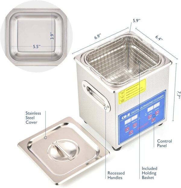 Verilux 2 Litre Stainless Steel Ultrasonic Cleaner with Digital Timer & Heater - Image 2