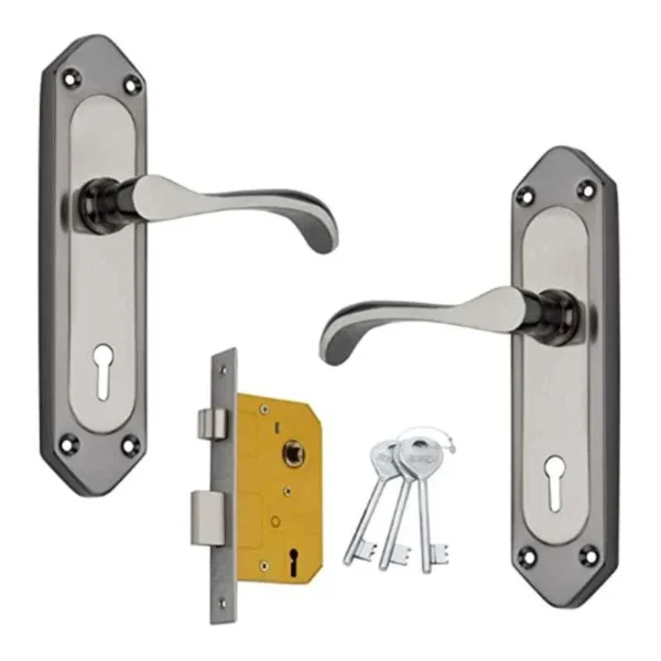 Shrida 510 Mild Steel Black Silver Finish Mortise Lock Set with 3 Keys