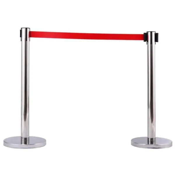 Kunplast 2 Pcs Stainless Steel 202 Hook Type Stanchions Queue Manager Set with 2.25m Red Rope