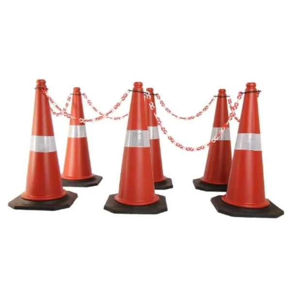 Ladwa 750mm Red & Black PVC Traffic Safety Cone with 6m Chain & 6 Hooks (Pack of 6)