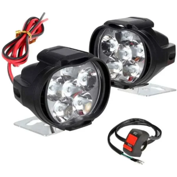 AllExtreme EXL3FWS 2 Pcs 6 LED 10W White LED Fog Light Set with Handlebar Switch for Bikes