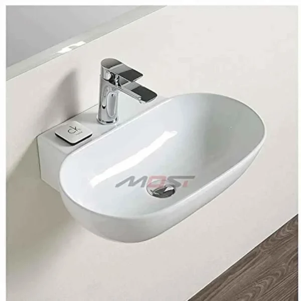 Uken Most Ceramic Wall Hung Wash Basin/Glossy Finish/Wall Hung/Wall Mounted Bathroom Sink/Super White Color (Ryno) - 550 X 440 X 135Mm, Medium