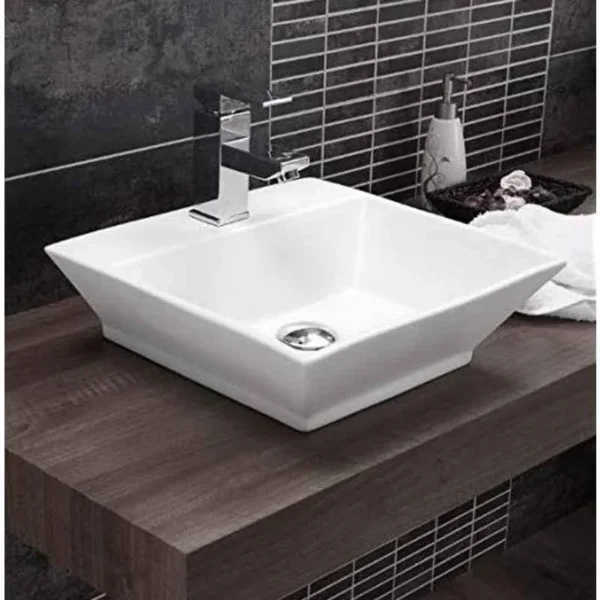 Generic Ceramic Wall Hung/Table Top Wash Basin (White, 16 X 16 X 5.10 Inch) /Glossy Finish/Wall Hung/Wall Mounted Bathroom Sink/Super White Color